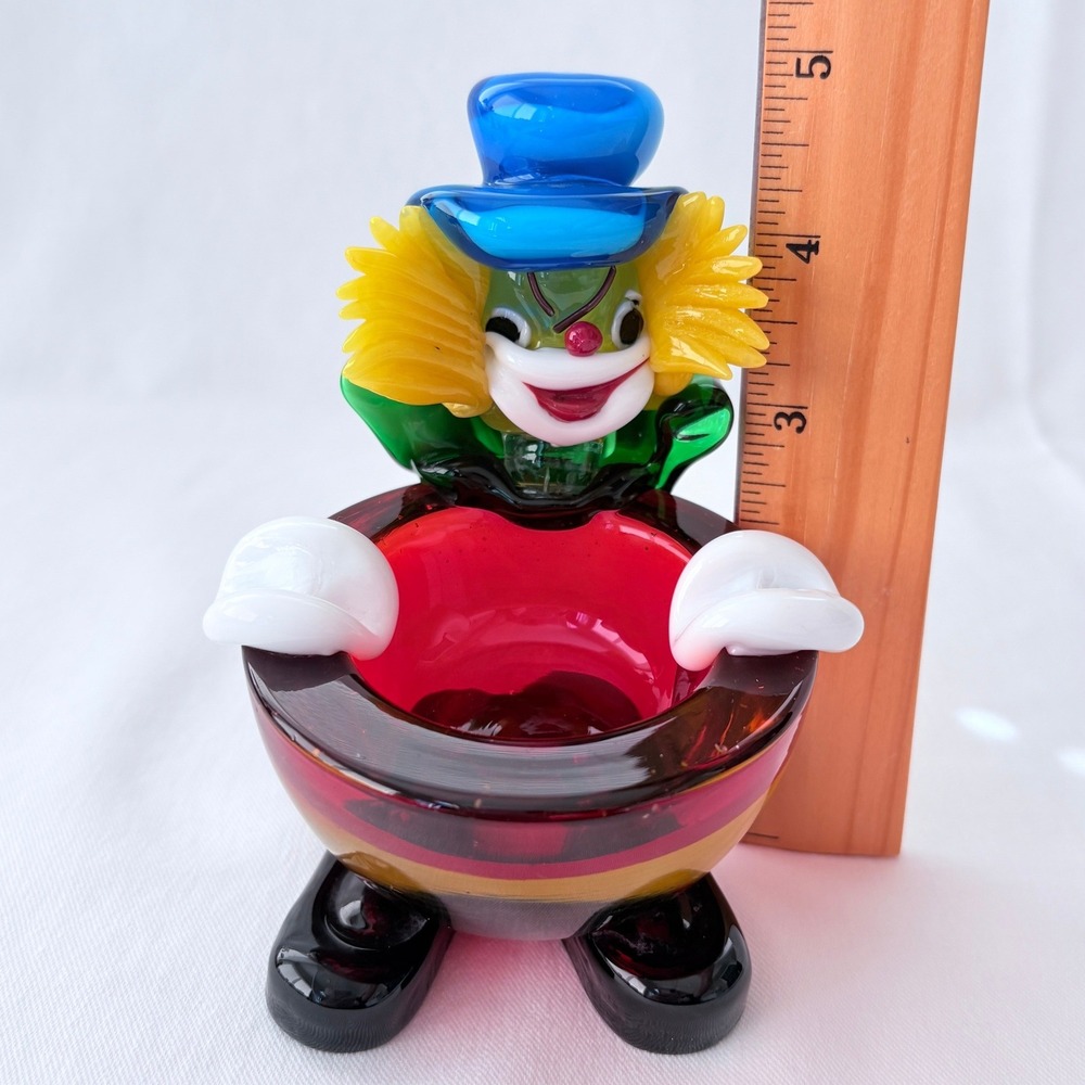 Vintage MCM Murano‎ Multicolor Hand Blown Italian Art Glass Clown Ashtray 4.5" - Picture 8 of 8
